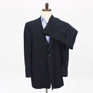 Hart Schaffner Marx 46L 40x30 Navy Full Suit 2-Button Stripe R657